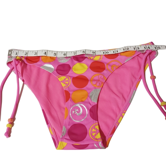NEW ARIZONA JEANS Polka Dot Metallic Swirl Pink Yellow Orange Bikini Bottoms L - Picture 6 of 7
